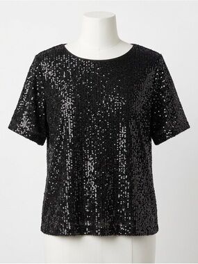 H&M Black Sequin Tee Glitzy Glam Size Medium